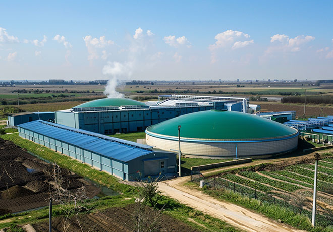 Materiais orgânicos usados em uma grande planta de biogás